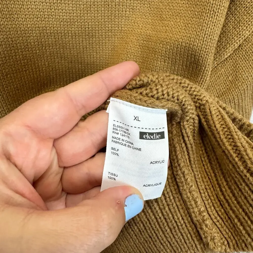 Elodie Women's Tan Crewneck Fall Crop Basic Sweater Size XL